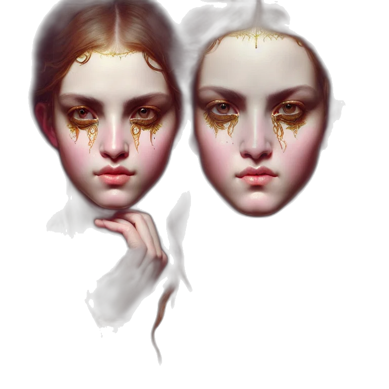 face, mask, crown, concept art, photorealistic, fantasy art, oil painting, golden transparent PNG cut-out