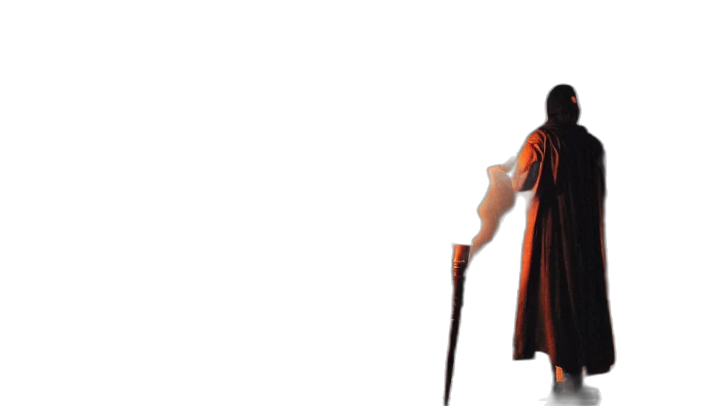 staff, sword, weapon, robot, 3d render, concept art, dark, creature transparent PNG cut-out