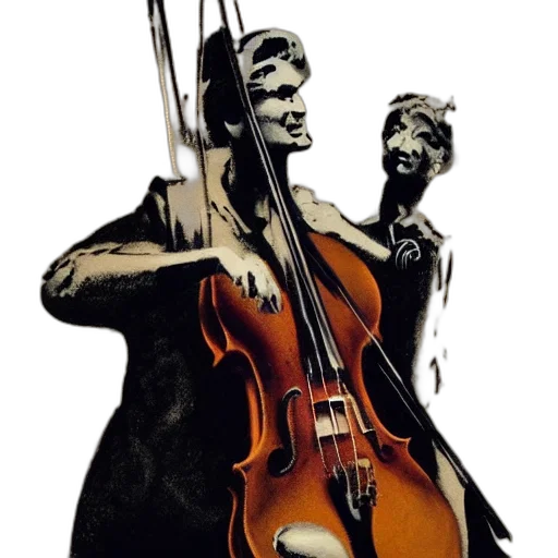 photorealistic, concept art, 3d render, comic book art, cello, violin, concert, art transparent PNG cut-out