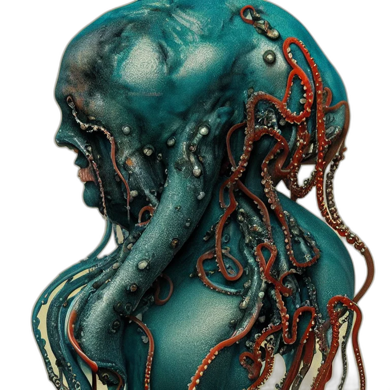 mask, creature, hair, crown, 3d render, concept art, photorealistic, cyberpunk transparent PNG cut-out