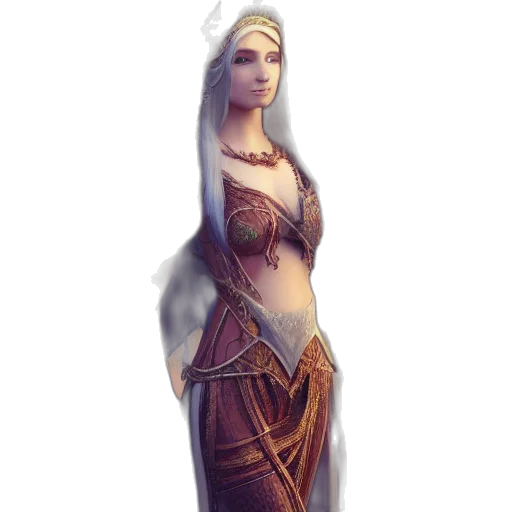 dress, staff, jewelry, fantasy art, concept art, pixel art, 3d render, earth tones transparent PNG cut-out