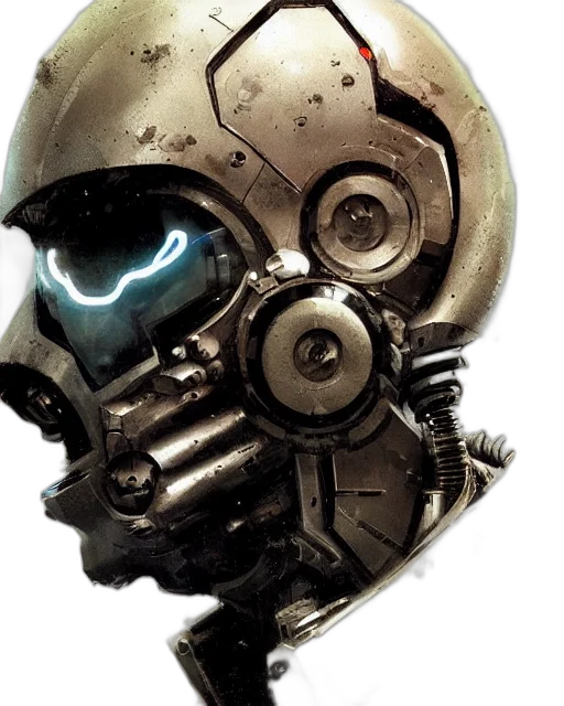 robot, mask, face, weapon, concept art, cyberpunk, comic book art, 3d render transparent PNG cut-out