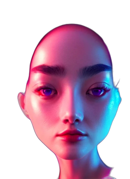 face, robot, mask, creature, 3d render, vaporwave, photorealistic, cyberpunk transparent PNG cut-out
