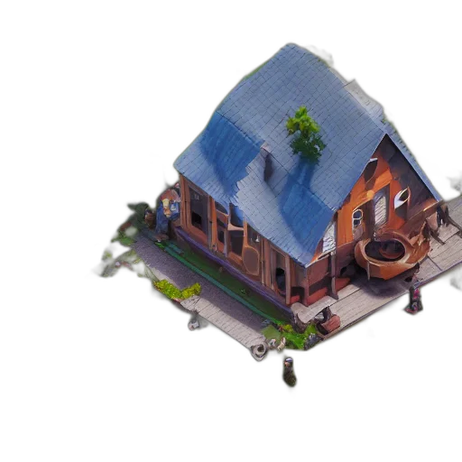 building, furniture, tree, 3d render transparent PNG cut-out