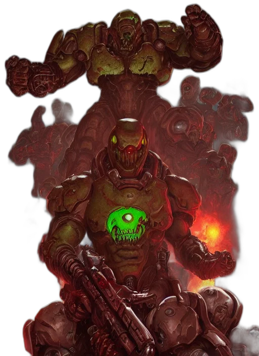robot, creature, concept art, comic book art, fantasy art, pixel art, green, doom transparent PNG cut-out