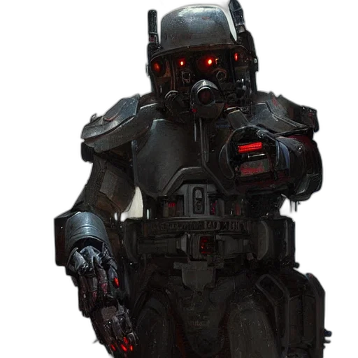 robot, weapon, face, concept art transparent PNG cut-out