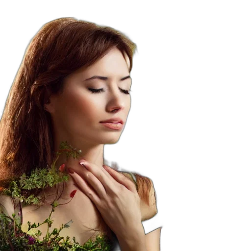 jewelry, photorealistic, forest, beautiful, woman, her, eyes, closed transparent PNG cut-out