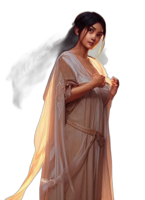 dress, staff, jewelry, dragon, fantasy art, concept art, photorealistic, oil painting transparent PNG cut-out