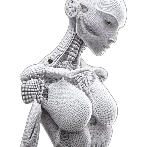 robot, jewelry, dress, 3d render, concept art, cyberpunk, fantasy art, extremely transparent PNG cut-out
