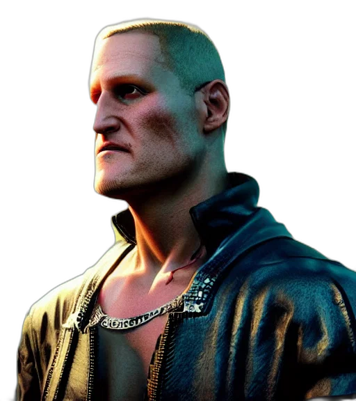 jacket, face, cyberpunk, concept art, photorealistic, 3d render, charismatic, rugged transparent PNG cut-out