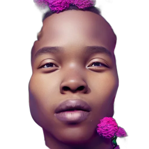 face, crown, flower, creature, photorealistic, 3d render, vaporwave, concept art transparent PNG cut-out