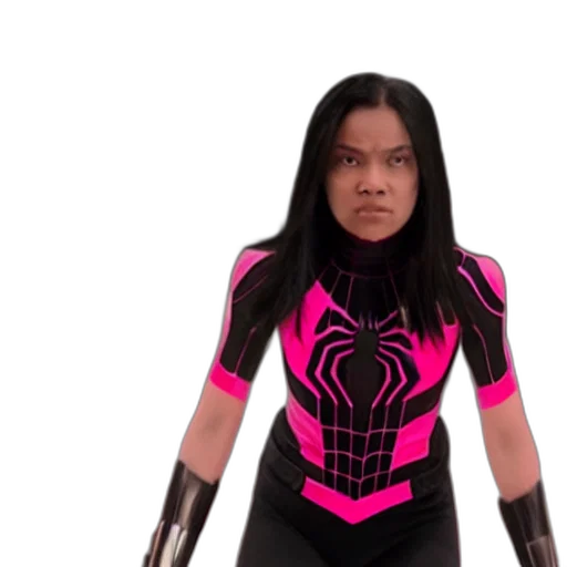 3d render, concept art, still, spiderwoman, 2023, pink, highlights, mask transparent PNG cut-out