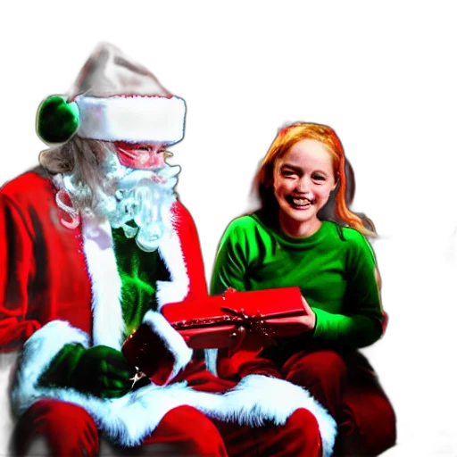 concept art, 3d render, photorealistic, santa, giving, present, grinch, smiling transparent PNG cut-out