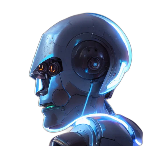 robot, face, mask, cyberpunk, concept art, 3d render, pixel art, neon lights transparent PNG cut-out