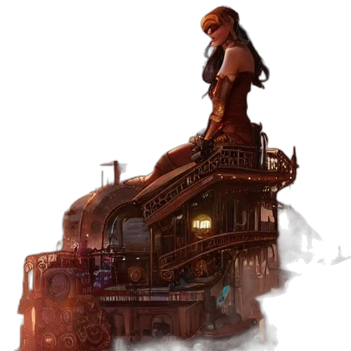 robot, dress, concept art, fantasy art, cyberpunk, comic book art, city street, fire transparent PNG cut-out