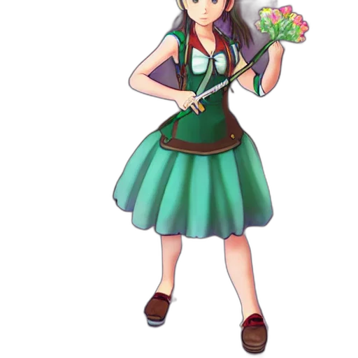 staff, dress, flower, pixel art, anime, cartoon, concept art, green transparent PNG cut-out