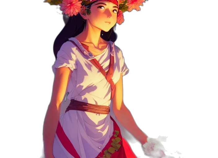 dress, flower, crown, staff transparent PNG cut-out