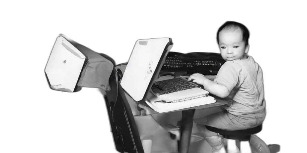 baby, yod, computer, his transparent PNG cut-out