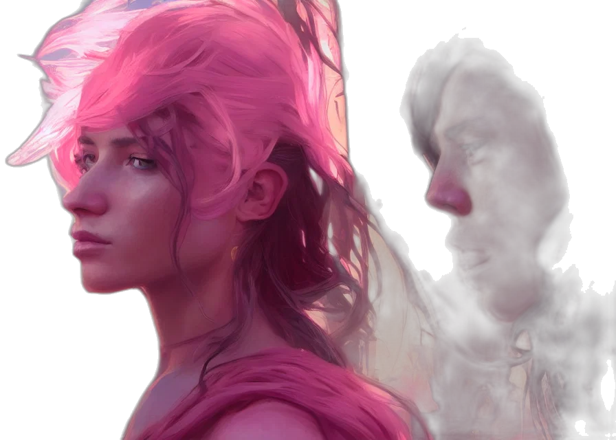 face, concept art, fantasy art, photorealistic, cyberpunk, fire, pastel, red transparent PNG cut-out