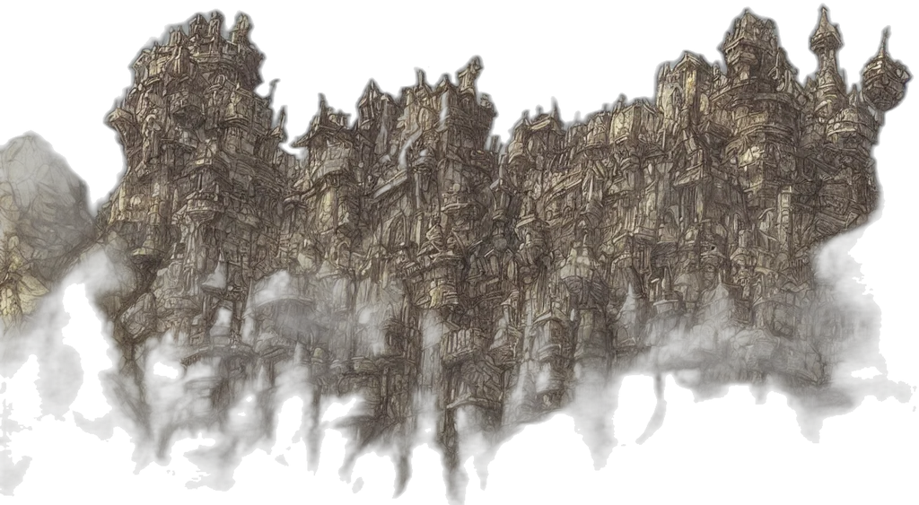 building, concept art, fantasy art, watercolor, 3d render, fog, underwater, forest transparent PNG cut-out