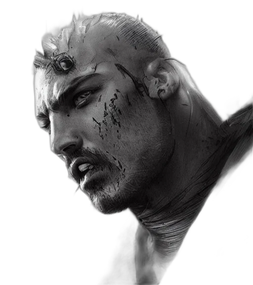 face, mask, photorealistic, cyberpunk, comic book art, concept art, monochrome, brutal transparent PNG cut-out