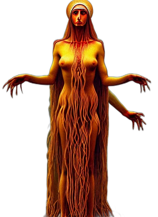 hair, dress, creature, staff transparent PNG cut-out