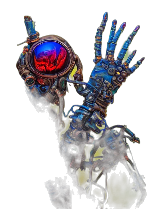 robot, creature, weapon, staff, concept art, 3d render, fantasy art, cyberpunk transparent PNG cut-out