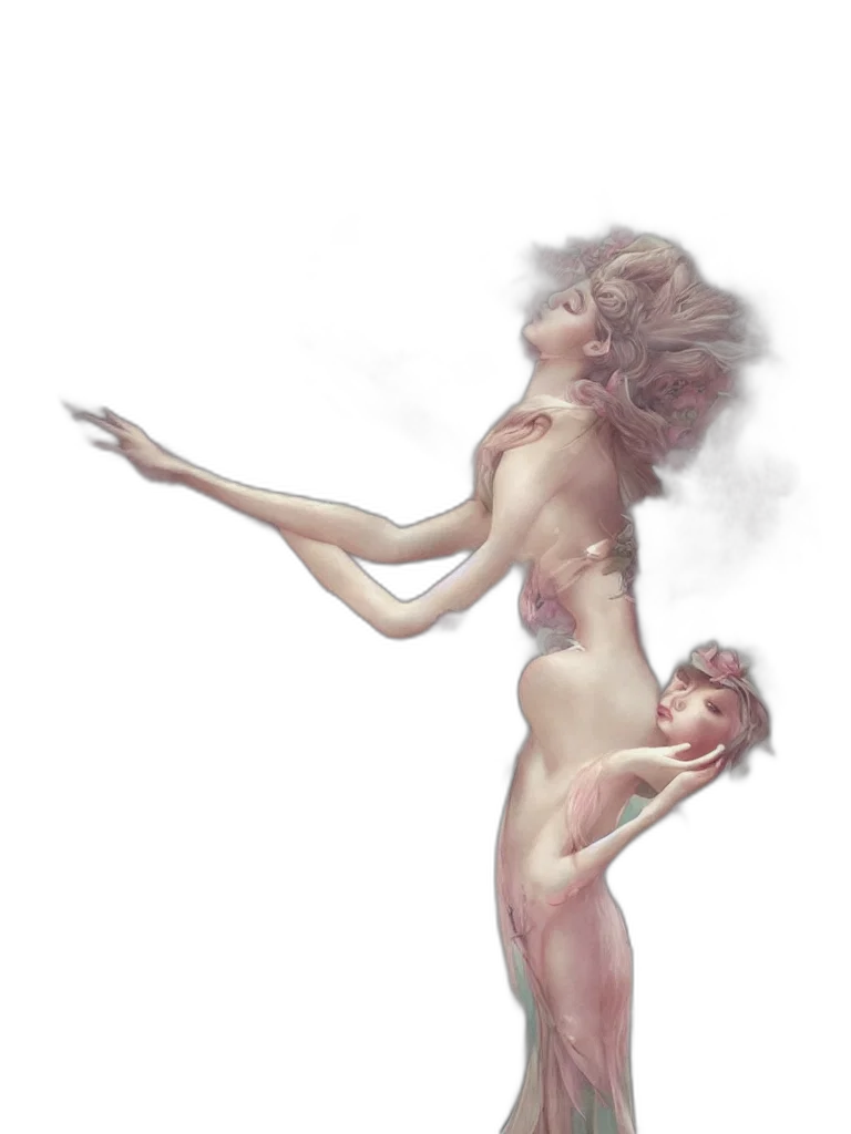 hair, creature, dress, concept art, fantasy art, photorealistic, oil painting, fog transparent PNG cut-out