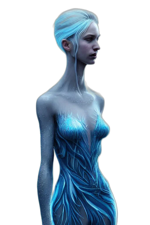 dress, creature, robot, concept art, fantasy art, 3d render, cyberpunk, outer space transparent PNG cut-out