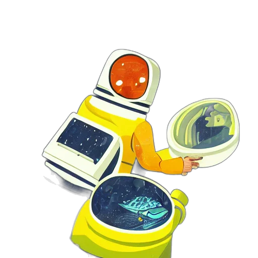 robot, concept art, pixel art, 3d render, cartoon, outer space, underwater, neon lights transparent PNG cut-out