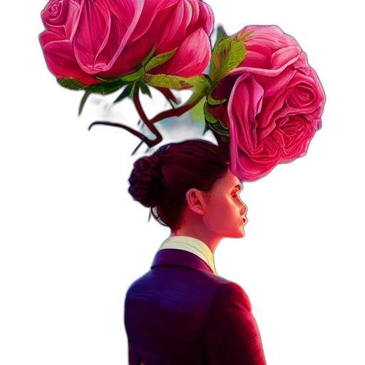 crown, flower, hat, concept art, photorealistic, oil painting, fantasy art, red transparent PNG cut-out