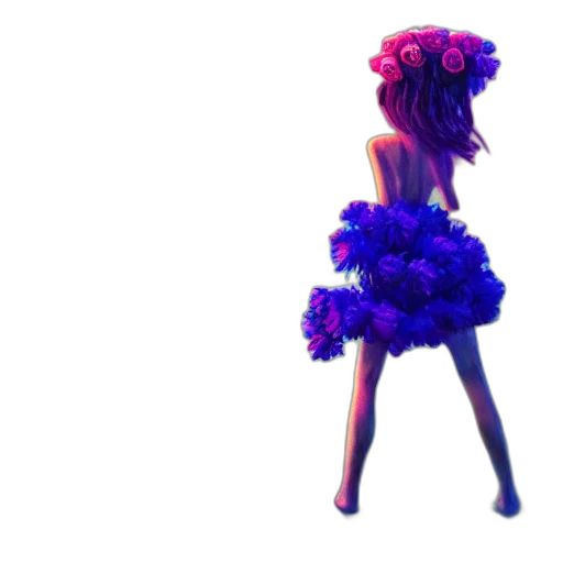 dress, flower, hair, umbrella, 3d render, concept art, pixel art, vaporwave transparent PNG cut-out