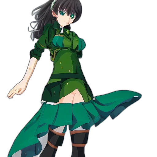 dress, staff, anime, concept art, pixel art, fantasy art, green, monochrome transparent PNG cut-out