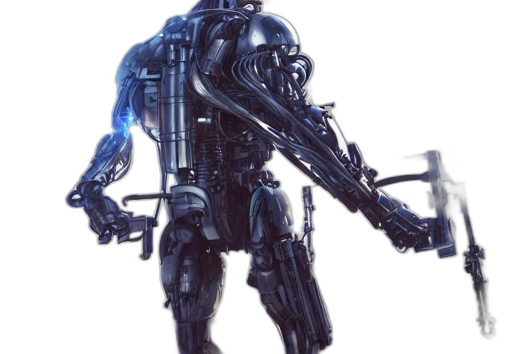 robot, weapon, staff, creature, concept art, cyberpunk, 3d render, comic book art transparent PNG cut-out