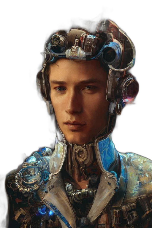 robot, face, crown, staff transparent PNG cut-out