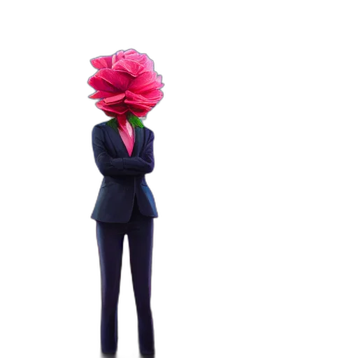 flower, staff, jacket, crown, 3d render, concept art, cartoon, vaporwave transparent PNG cut-out