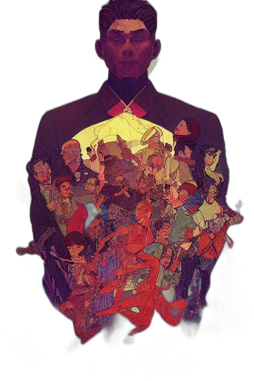 jacket, staff, mask, crown transparent PNG cut-out