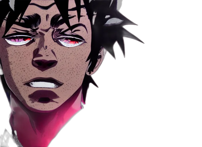 face, anime, comic book art, concept art, red, lil, uzi, vert transparent PNG cut-out
