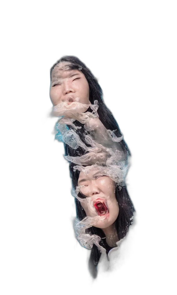 face, mask, dress, creature, photorealistic, vaporwave, 3d render, concept art transparent PNG cut-out