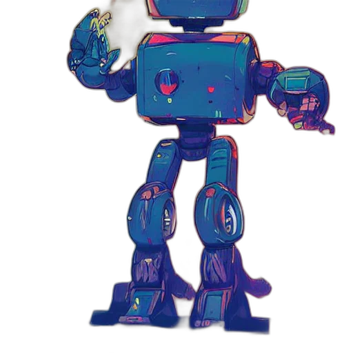 robot, weapon, concept art, 3d render, pixel art, cartoon, blue, anthropomorphic transparent PNG cut-out