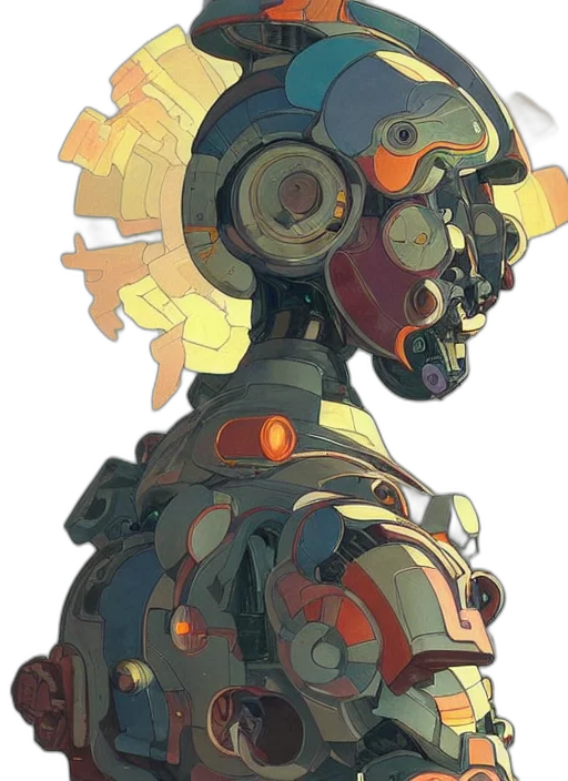 robot, mask, face, weapon, concept art, cyberpunk, 3d render, fantasy art transparent PNG cut-out