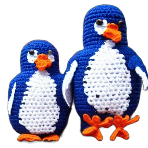3d render, crocheted, penguins transparent PNG cut-out