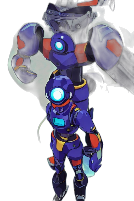 robot, weapon, concept art, pixel art, fantasy art, 3d render, outer space, blue transparent PNG cut-out