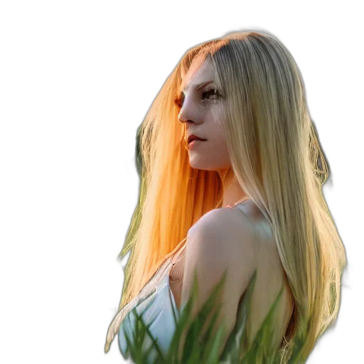 hair, dress, 3d render, photorealistic, anime, concept art, green, elegant transparent PNG cut-out