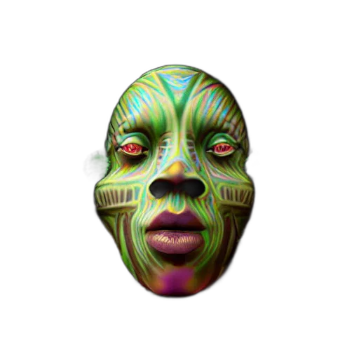 mask, face, creature, 3d render, concept art, photorealistic, fantasy art, green transparent PNG cut-out
