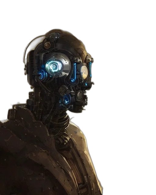 robot, face, mask, cyberpunk, concept art, comic book art, 3d render, blue transparent PNG cut-out