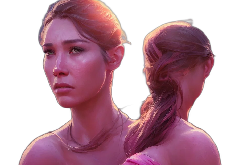 face, concept art, fantasy art, photorealistic, comic book art, sunset, pastel, golden transparent PNG cut-out