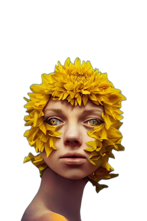 face, flower, crown, mask, photorealistic, fantasy art, concept art, 3d render transparent PNG cut-out
