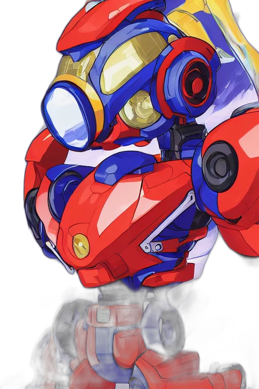 robot, weapon, mask, concept art, 3d render, watercolor, anime, red transparent PNG cut-out