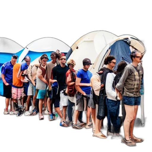 umbrella, people, waiting, line, before, toilet, camping transparent PNG cut-out